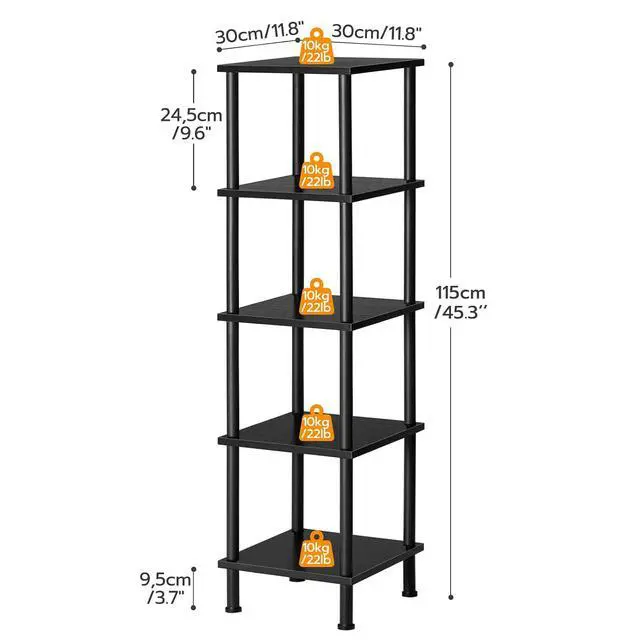 Alt view image 3 of 7 - 5-Tier Corner Shelf Stand, Corner Square Rack Display Shelf, Tall Storage Rack Plant Stand, Corner Bookcase for Small Spaces, Living Room, Home Office, Kitchen, Black BK50CJ01