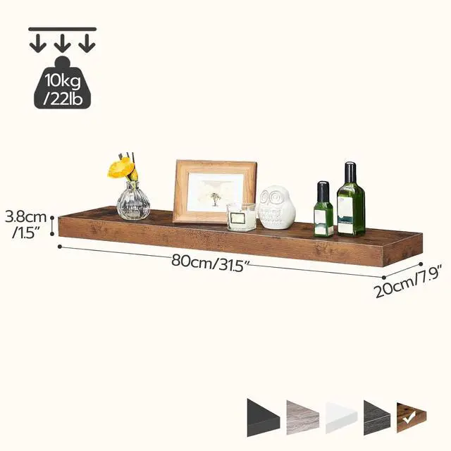 Alt view image 3 of 7 - Floating Shelves for Wall, Wall Mounted Shelf Set of 2, 31.5" Hanging Shelf with Invisible Brackets, for Wall Storage in Bathroom Bedroom Kitchen Living Room Office, Rustic Brown BF80BJP201