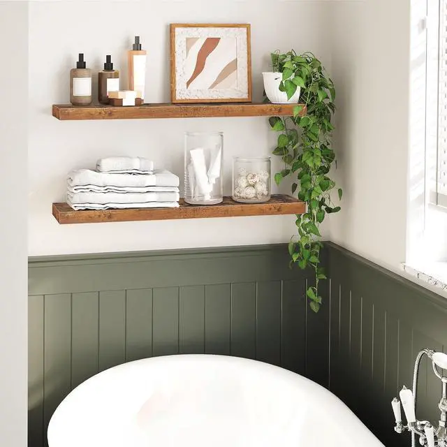 Alt view image 5 of 7 - Floating Shelves for Wall, Wall Mounted Shelf Set of 2, 31.5" Hanging Shelf with Invisible Brackets, for Wall Storage in Bathroom Bedroom Kitchen Living Room Office, Rustic Brown BF80BJP201