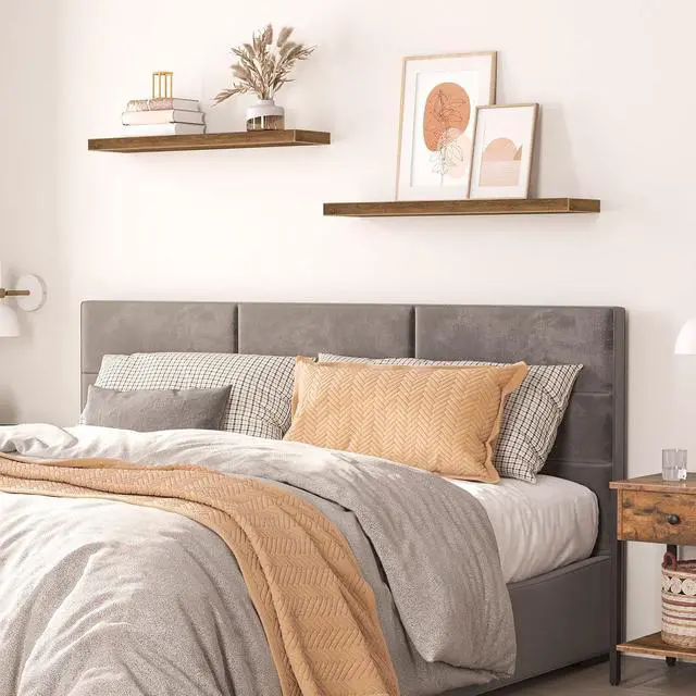 Alt view image 6 of 7 - Floating Shelves for Wall, Wall Mounted Shelf Set of 2, 31.5" Hanging Shelf with Invisible Brackets, for Wall Storage in Bathroom Bedroom Kitchen Living Room Office, Rustic Brown BF80BJP201