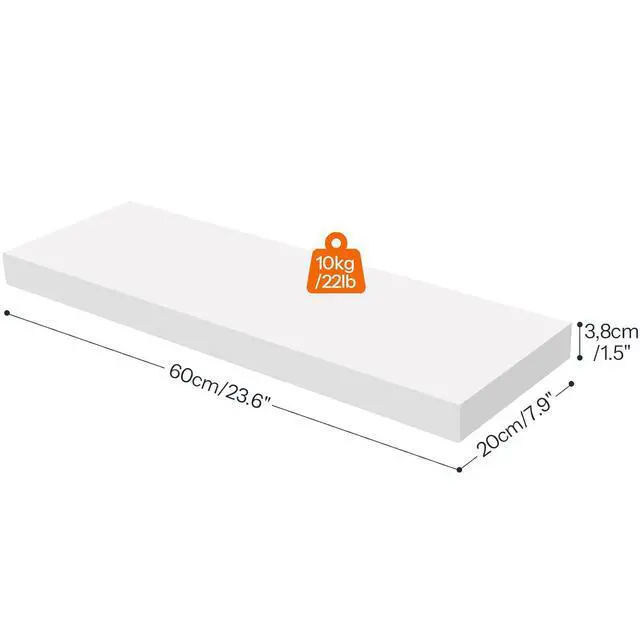 Alt view image 3 of 7 - Floating Shelves for Wall, Wall Mounted Shelf Set of 2, 23.6" Hanging Shelf with Invisible Brackets, for Wall Decor Storage in Bathroom Bedroom Kitchen Living Room Office, White WT60BJ01