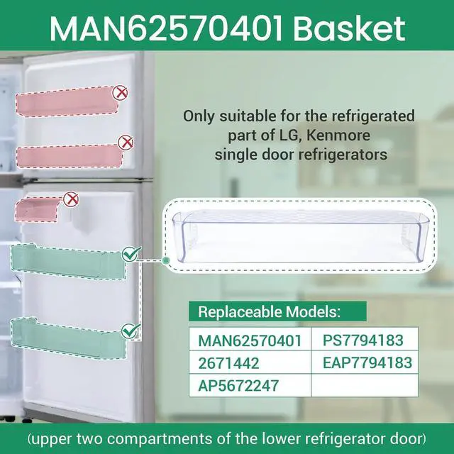 Alt view image 2 of 6 - 2Pcs MAN62570401 Refrigerator Door Basket Compatible with LG Door Shelf Bin LTCS20020S/00, LTCS20020W/00, LTCS20030S/00, etc, and Kenmore Basket 79568002210, 79568009210, 79578003210, etc