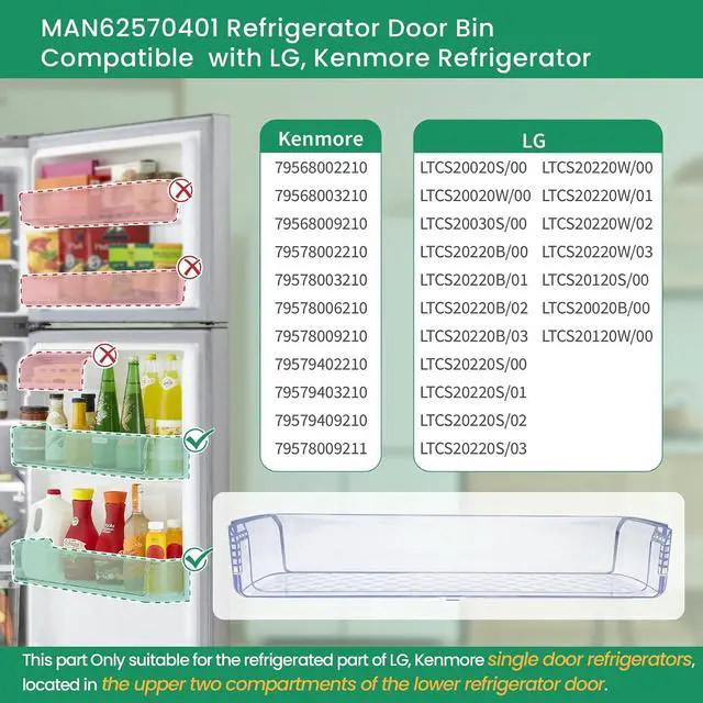 Alt view image 4 of 6 - 2Pcs MAN62570401 Refrigerator Door Basket Compatible with LG Door Shelf Bin LTCS20020S/00, LTCS20020W/00, LTCS20030S/00, etc, and Kenmore Basket 79568002210, 79568009210, 79578003210, etc
