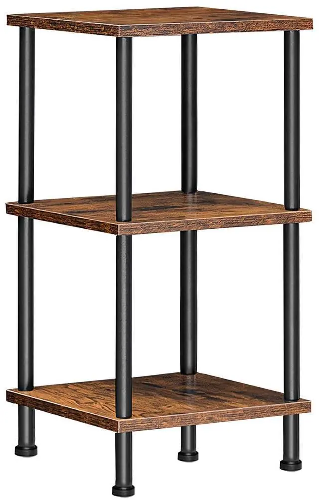 Main image of 3-Tier Corner Shelf Stand, Corner Square Rack Display Shelf, Tall Storage Plant Stand, Bookcase for Small Spaces, Living Room, Home Office, Kitchen, Rustic Brown and Black BF153CJ01