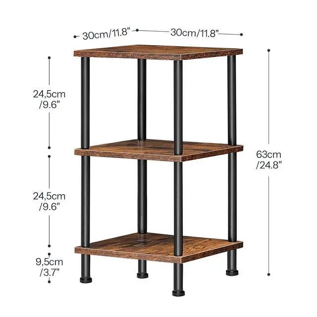 Alt view image 3 of 7 - 3-Tier Corner Shelf Stand, Corner Square Rack Display Shelf, Tall Storage Plant Stand, Bookcase for Small Spaces, Living Room, Home Office, Kitchen, Rustic Brown and Black BF153CJ01