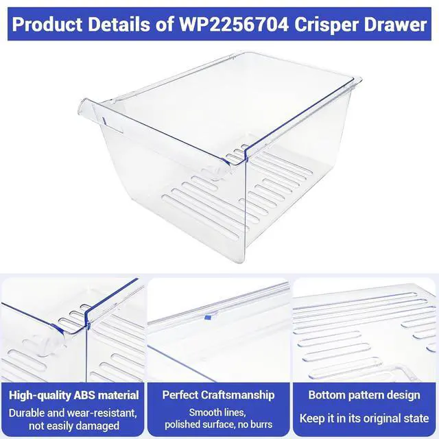 Alt view image 7 of 7 - WP2256704 Refrigerator Crisper Drawer (clear) Compatible with whirlpool, kenmore, amana, maytag etc. Refrigerator Crisper Pan 2256704 replace 1469225, PS11739936, AP6006849, EAP6006849 etc.