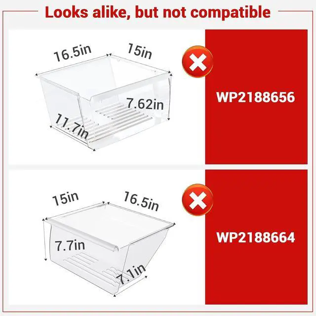 Alt view image 3 of 7 - WP2256704, 2256704 Refrigerator Crisper Drawer Compatible with whirlpool, kenmore, amana, maytag: WRT518SZFM00, WRT518SZFM02, W8RXEGMWB01, WRT518SZFG00 etc. Crisper Pan 1469225, PS11739936, AP6006849