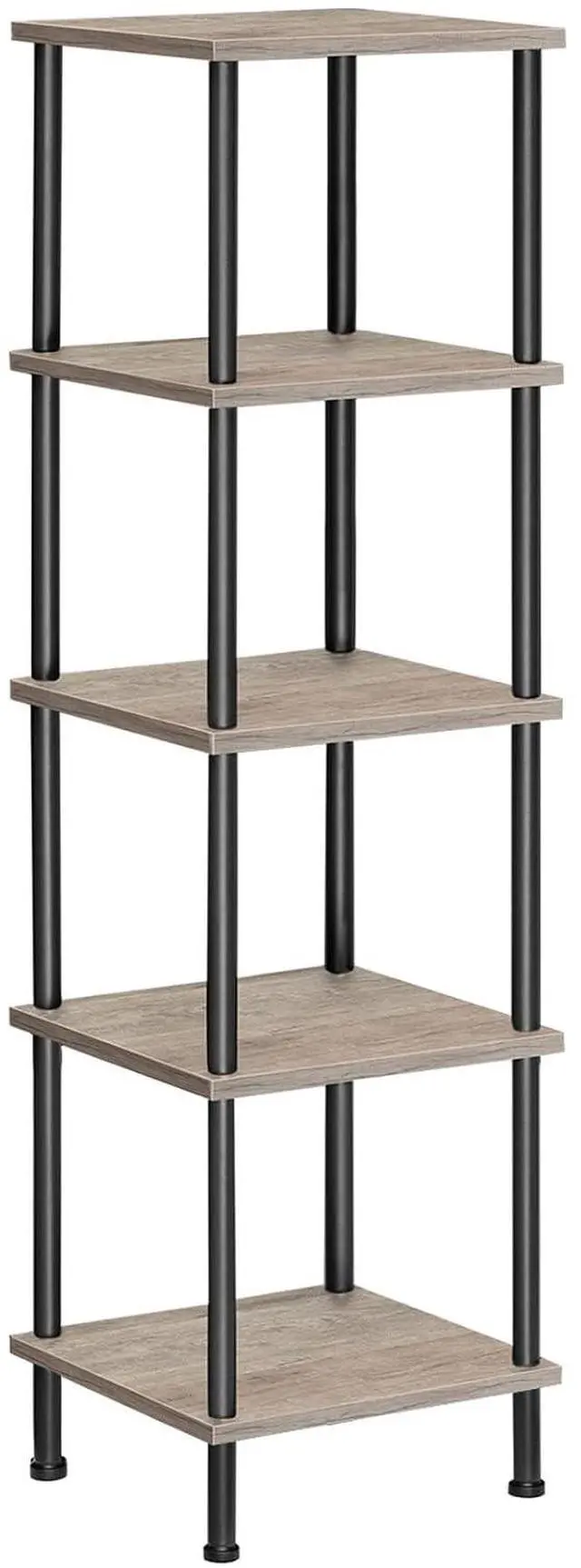 Main image of 5-Tier Corner Shelf Stand, Corner Square Rack Display Shelf, Tall Storage Rack Plant Stand, Bookcase for Small Spaces, Living Room, Home Office, Kitchen, Greige and Black BG50CJ01