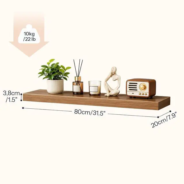 Alt view image 3 of 7 - 31.5" Floating Shelves for Wall, Set of 2 Wall Mounted Shelf | Hanging Shelf with Invisible Brackets, for Wall Decor Storage in Bathroom Bedroom Kitchen Living Room Office, Walnut