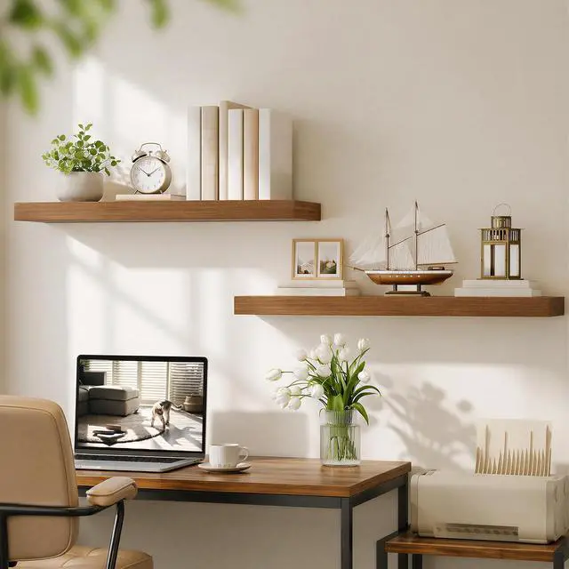 Alt view image 4 of 7 - 31.5" Floating Shelves for Wall, Set of 2 Wall Mounted Shelf | Hanging Shelf with Invisible Brackets, for Wall Decor Storage in Bathroom Bedroom Kitchen Living Room Office, Walnut