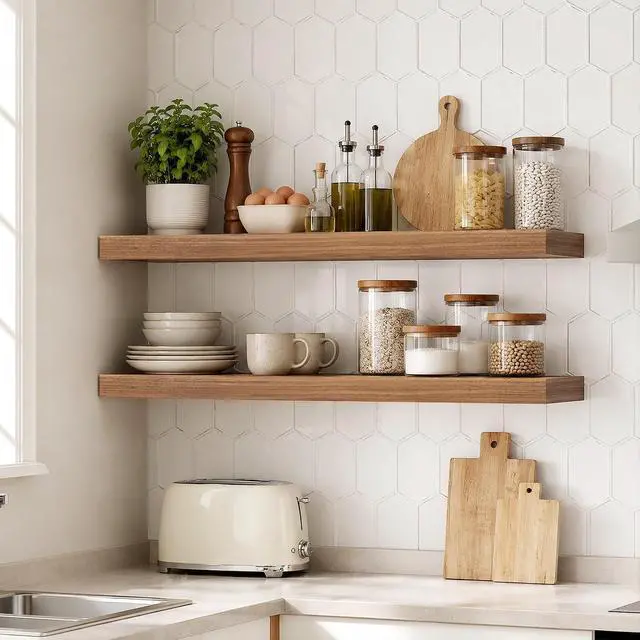 Alt view image 5 of 7 - 31.5" Floating Shelves for Wall, Set of 2 Wall Mounted Shelf | Hanging Shelf with Invisible Brackets, for Wall Decor Storage in Bathroom Bedroom Kitchen Living Room Office, Walnut