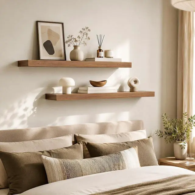 Alt view image 6 of 7 - 31.5" Floating Shelves for Wall, Set of 2 Wall Mounted Shelf | Hanging Shelf with Invisible Brackets, for Wall Decor Storage in Bathroom Bedroom Kitchen Living Room Office, Walnut