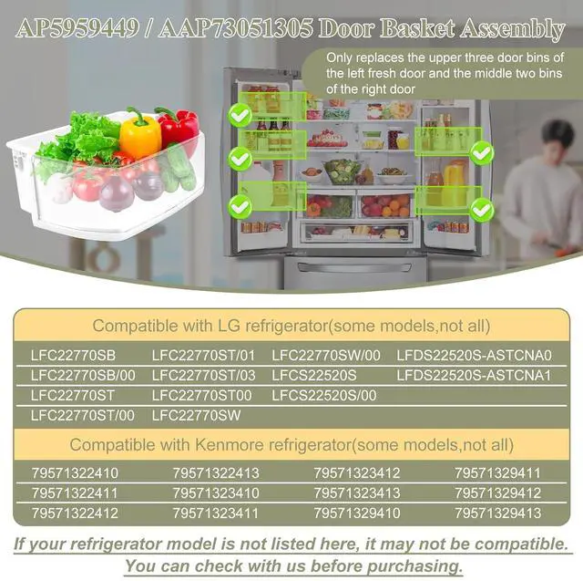 Alt view image 3 of 7 - AAP73051305, AP5959449 Door Shelf Bin Compatible with lg, kenmore Refrigerator(some models,not all): LFCS22520S, LFC22770ST, LFC22770SW, LFC22770SB etc, Replacement Door Basket PS11700735, EAP11700735