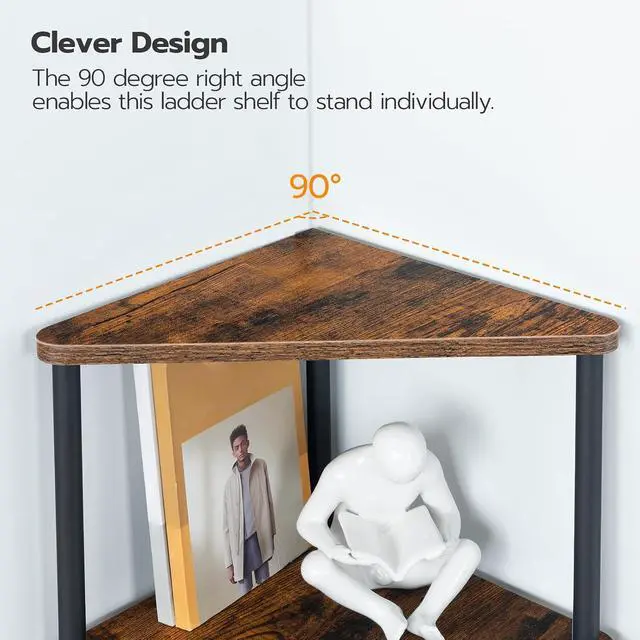 Alt view image 7 of 7 - Corner Shelf Stand, Industrial 5-Tier Corner Bookshelf with Metal Frame, Plant Display Shelf, Small Bookcase for Small Spaces, Bedroom, Living Room, Rustic Brown BF33CJ01