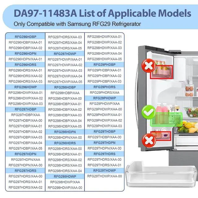 Alt view image 4 of 7 - DA97-11478A Refrigerator Door Bin Compatible with Samsung Refrigerator Left Middle Door Shelf Bin RFG298HDRS, RFG296HDBP, RFG296HDPN, RFG296HDRS etc, Replace DA63-06471A, AP5332064 Door Shelf Bin