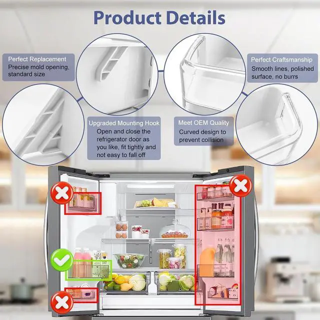 Alt view image 6 of 7 - DA97-11478A Refrigerator Door Bin Compatible with Samsung Refrigerator Left Middle Door Shelf Bin RFG298HDRS, RFG296HDBP, RFG296HDPN, RFG296HDRS etc, Replace DA63-06471A, AP5332064 Door Shelf Bin