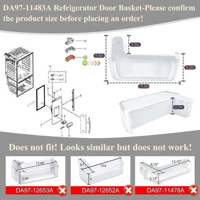 Alt view image 2 of 6 - Upgraded DA97-11483A Refrigerator Door Bin Compatible with Samsung Refrigerator Left Lower Door Shelf RFG297HDRS, RFG298HDRS, RFG297HDBP, RFG297HDWP, RFG29PHDRS etc, Replace PS4176339 Door Shelf Bin