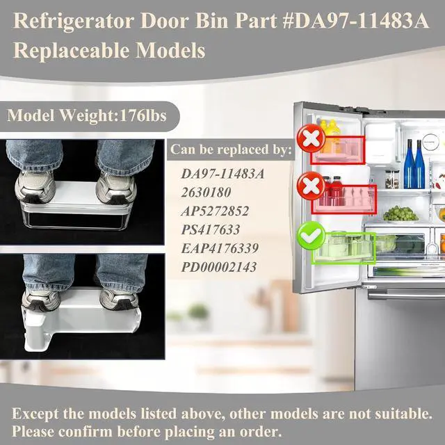 Alt view image 3 of 6 - Upgraded DA97-11483A Refrigerator Door Bin Compatible with Samsung Refrigerator Left Lower Door Shelf RFG297HDRS, RFG298HDRS, RFG297HDBP, RFG297HDWP, RFG29PHDRS etc, Replace PS4176339 Door Shelf Bin