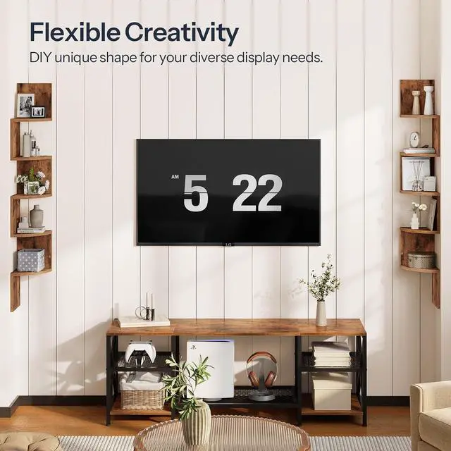 Alt view image 3 of 7 - Corner Shelf Wall-Mounted, Set of 2 Floating Corner Shelves for Wall, 5-Tier Corner Bookshelves for Living Room, Bedroom, Bathroom, Home Office, Rustic Brown BF26BJP201