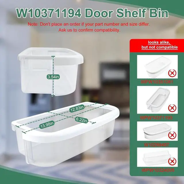 Alt view image 2 of 7 - WPW10371194, W10371194 Door Shelf Bin Compatible With whirlpool, kenmore, kitchenAid, maytag, amana, ikea: WRF535SMBM, WRB322DMBM, WRB329DMBB etc. Replace Shallow Door Bin PS11753892, 67001281
