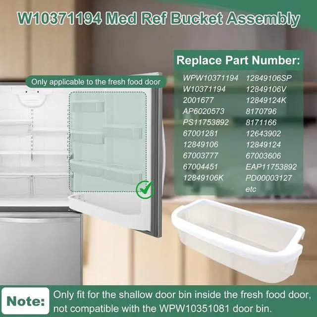 Alt view image 3 of 7 - WPW10371194, W10371194 Door Shelf Bin Compatible With whirlpool, kenmore, kitchenAid, maytag, amana, ikea: WRF535SMBM, WRB322DMBM, WRB329DMBB etc. Replace Shallow Door Bin PS11753892, 67001281