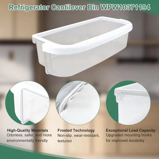 Alt view image 7 of 7 - WPW10371194, W10371194 Door Shelf Bin Compatible With whirlpool, kenmore, kitchenAid, maytag, amana, ikea: WRF535SMBM, WRB322DMBM, WRB329DMBB etc. Replace Shallow Door Bin PS11753892, 67001281