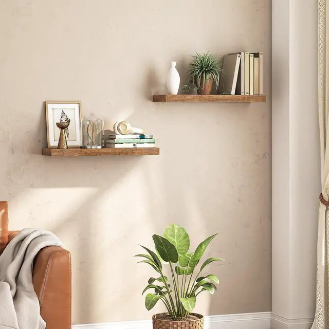 Alt view image 2 of 7 - Floating Shelves for Wall, Wall Mounted Shelf Set of 2, 31.5" Hanging Shelf with Invisible Brackets, for Wall Storage in Bathroom Bedroom Kitchen Living Room Office, Rustic Brown BF80BJP201