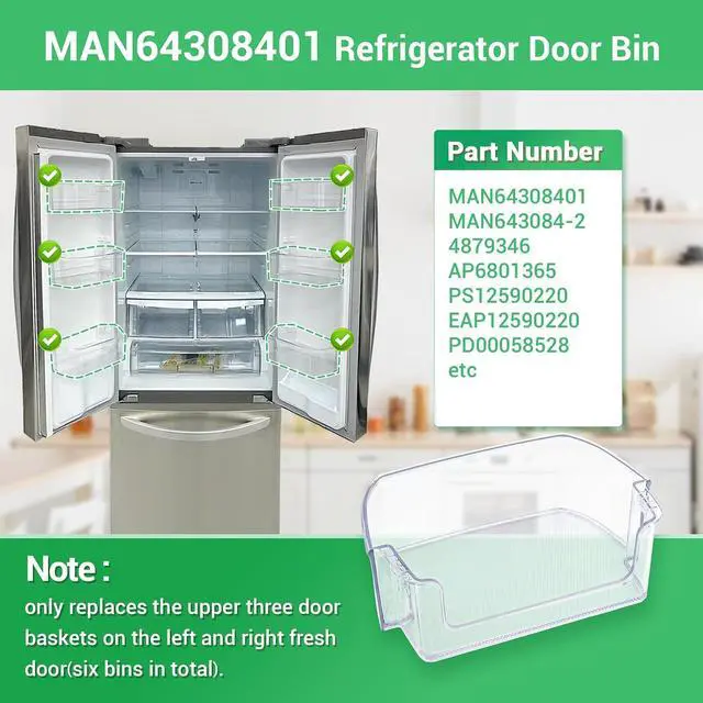 Alt view image 3 of 7 - MAN64308401 Door Shelf Bin (Clear) Compatible with lg Refrigerator: LFCS22520D, LFCS22520S, LFDS22520S, LFCS22520B, LFCS22520W etc. AP6801365 Door Basket replace 4879346, PS12590220, EAP12590220 etc.