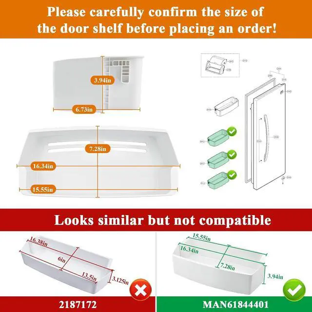 Alt view image 2 of 6 - MAN61844401 Refrigerator Door Shelf Bin (Right) Compatible with LG LSC27925ST Bin, LG LSC23924SW Door Shelf, LSC27914SB, LSC27925SW, Kenmore Refrigerator 79551012010, 79551313014, etc