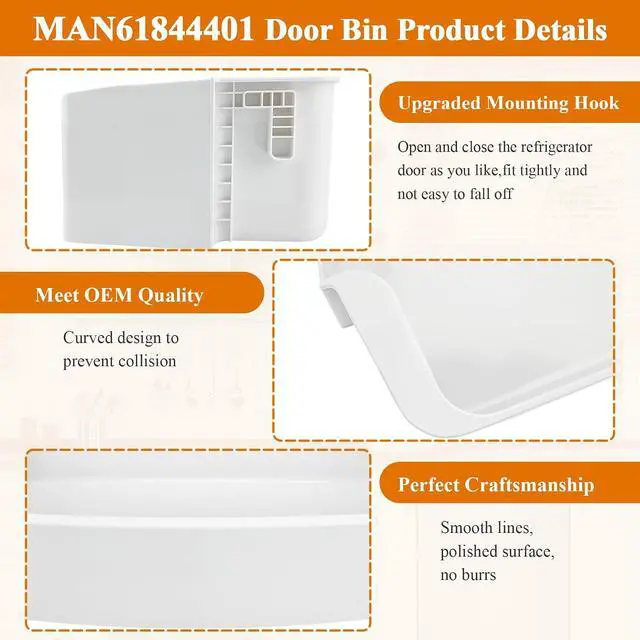 Alt view image 6 of 6 - MAN61844401 Refrigerator Door Shelf Bin (Right) Compatible with LG LSC27925ST Bin, LG LSC23924SW Door Shelf, LSC27914SB, LSC27925SW, Kenmore Refrigerator 79551012010, 79551313014, etc