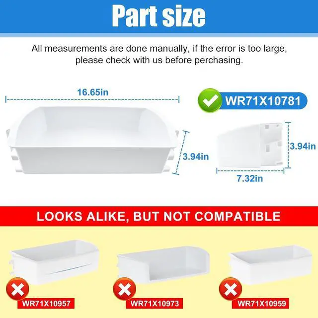 Alt view image 3 of 7 - WR71X10781 Door Shelf Bin Compatible with ge, hotpoint Refrigerator: GSE25GGHECBB, GSS23GGKECBB, GSS25CSHKCSS, GSHS6HGDBCSS etc. Adjustable Door Bin Replacement PS2323453, AP4345099, 1478101 etc.