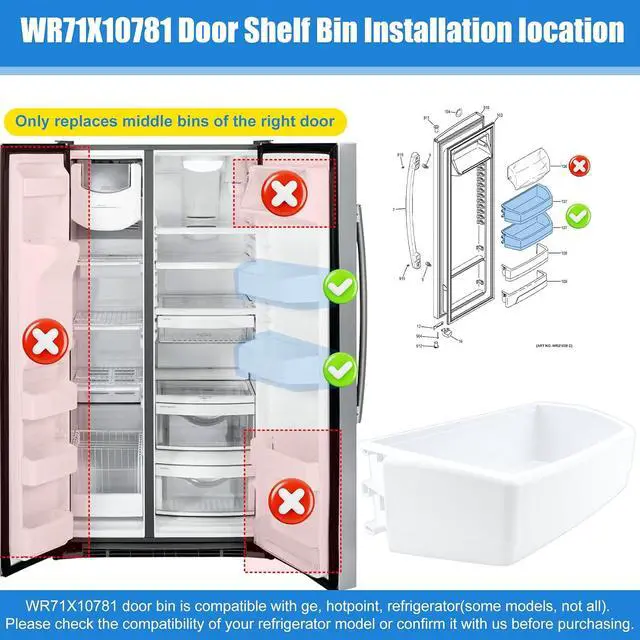 Alt view image 5 of 7 - WR71X10781 Door Shelf Bin Compatible with ge, hotpoint Refrigerator: GSE25GGHECBB, GSS23GGKECBB, GSS25CSHKCSS, GSHS6HGDBCSS etc. Adjustable Door Bin Replacement PS2323453, AP4345099, 1478101 etc.