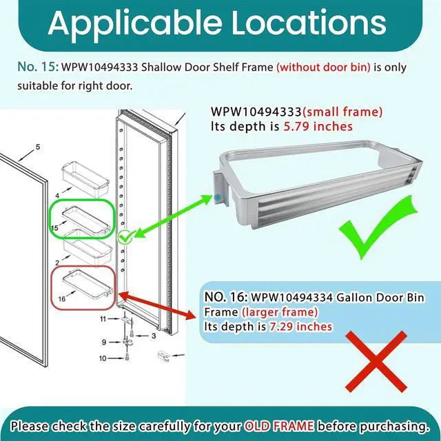 Alt view image 2 of 7 - W10494333 WPW10494333 Shallow Door Shelf Frame (without door bin) Compatible with whirlpool, kitchen aid etc refrigerators (Some models), Replaceable Models W10316459 W10438988 W10457611 3020883 etc