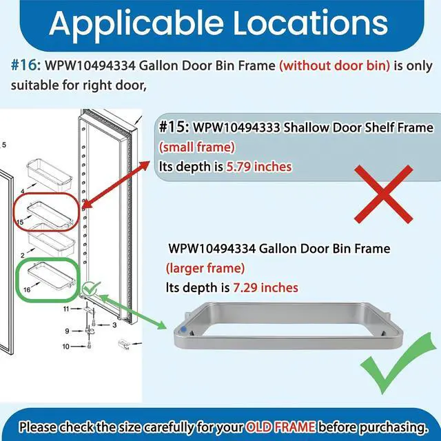 Alt view image 2 of 7 - WPW10494334 W10494334 Gallon Door Bin Frame (without door bin) compatible with whirlpool kitchen aid etc refrigerators (Some models), Replaceable Models W10316454 W10438948 3020884 AP6022292 etc