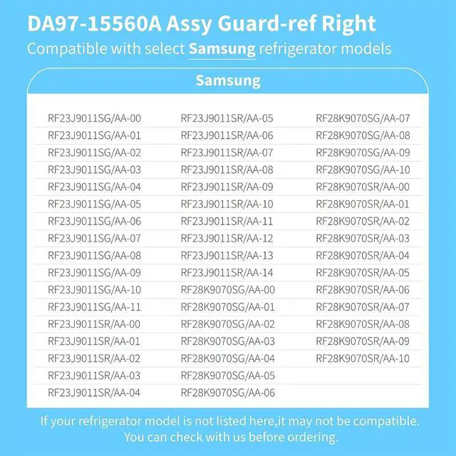 Alt view image 5 of 7 - DA97-15560A, DA63-08015A Assy Guard-ref Right Compatible With samsung Refrigerator: RF23J9011SG, RF23J9011SR, RF28K9070SR, RF28K9070SG etc, Door Shelf Bin Replacement PS11733642, AP6001007, 3974288