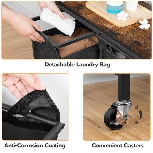 Alt view image 4 of 7 - Laundry Sorter 3 Section, Laundry Hamper with Wheels, 3 × 11.5 Gal (43.5 L), Rolling Laundry Basket, Pull-Out and Removable Oxford Fabric Laundry Bags, Rustic Brown and Black BF76XY01