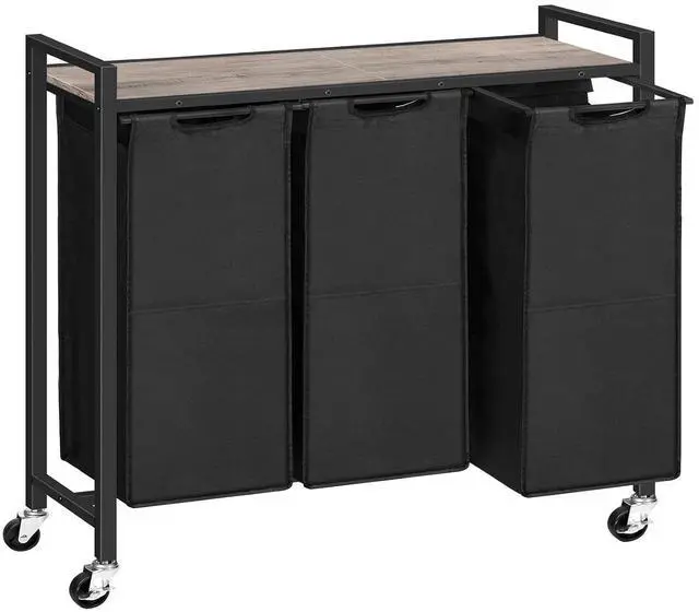 Main image of Laundry Sorter 3 Section, Laundry Hamper with Wheels, 3 × 11.5 Gal (43.4L), Rolling Laundry Basket, Pull-Out and Removable Oxford Fabric Bags, Greige and Black BG76XY01