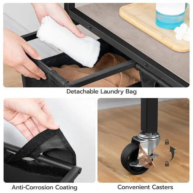 Alt view image 3 of 7 - Laundry Sorter 3 Section, Laundry Hamper with Wheels, 3 × 11.5 Gal (43.4L), Rolling Laundry Basket, Pull-Out and Removable Oxford Fabric Bags, Greige and Black BG76XY01