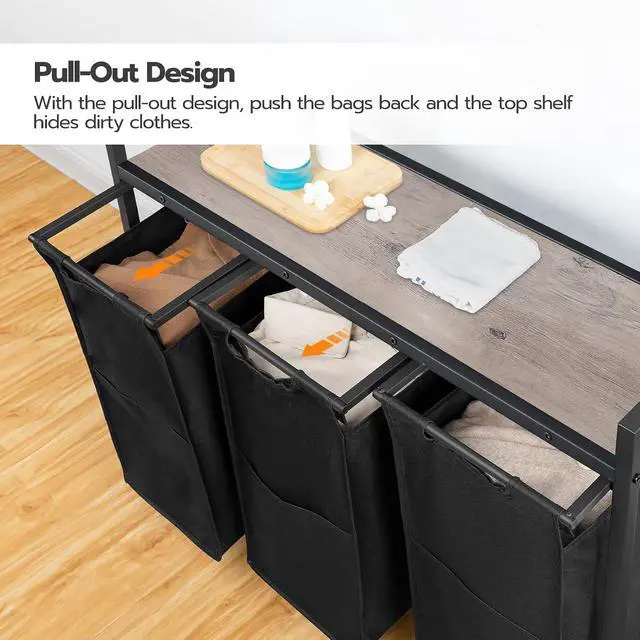 Alt view image 5 of 7 - Laundry Sorter 3 Section, Laundry Hamper with Wheels, 3 × 11.5 Gal (43.4L), Rolling Laundry Basket, Pull-Out and Removable Oxford Fabric Bags, Greige and Black BG76XY01