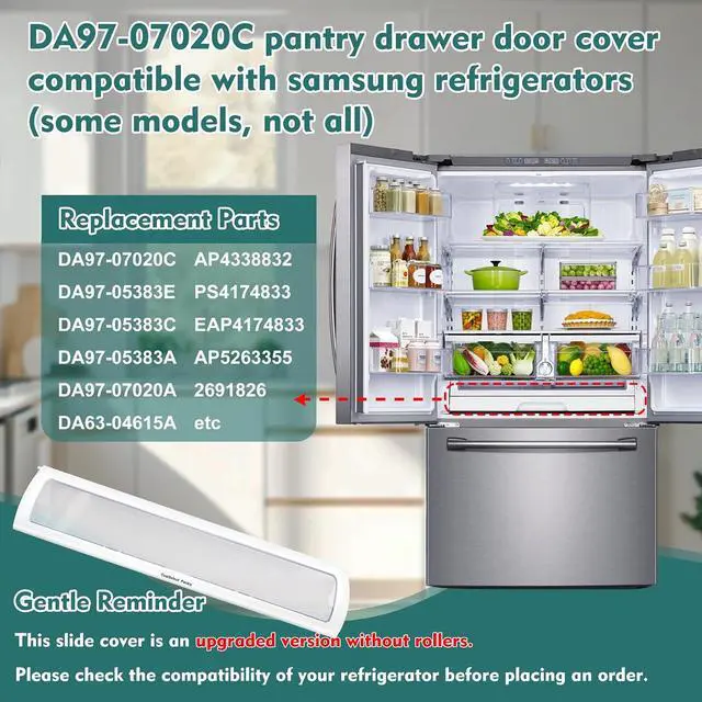 Alt view image 4 of 7 - DA97-07020C, DA63-04615A Pantry Drawer Door Cover Compatible with samsung Refrigerator: RF260BEAEBC/AA, RF260BEAESG/AA etc, Refrigerator Pantry Drawer door Replace DA97-05383E, DA97-05383A etc