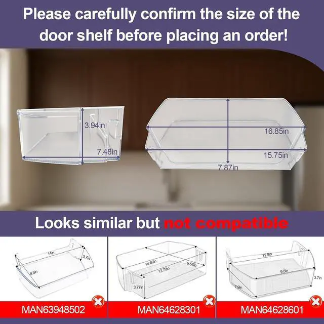 Alt view image 3 of 6 - Upgraded MAN63108801 Refrigerator Door Shelf Bin (Right) Compatible with LG LSXS26326S/00 Door Bin, LG LSXS26326S/02 Door Shelf, LRSES2706V/00, Kenmore Refrigerator 79551733811, 79551857610 etc