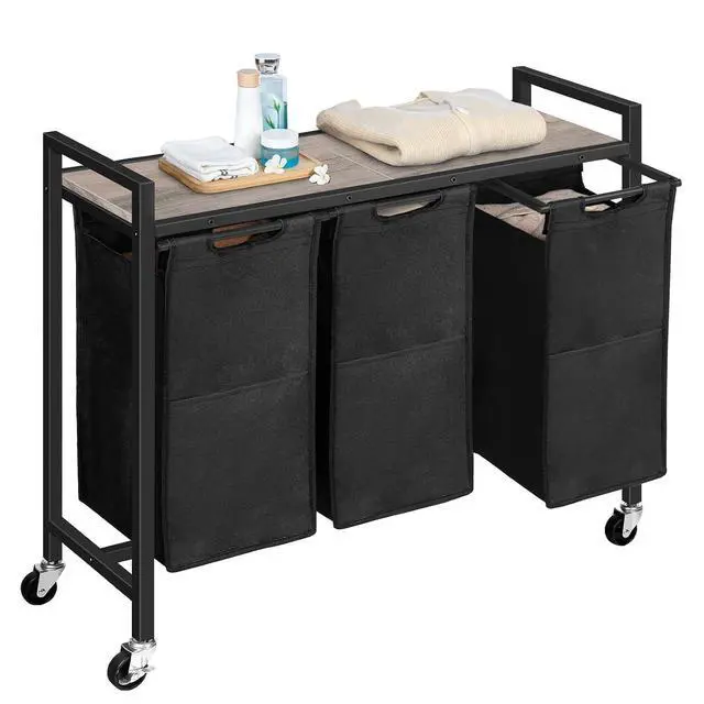 Alt view image 7 of 7 - Laundry Sorter 3 Section, Laundry Hamper with Wheels, 3 × 11.5 Gal (43.4L), Rolling Laundry Basket, Pull-Out and Removable Oxford Fabric Bags, Greige and Black BG76XY01