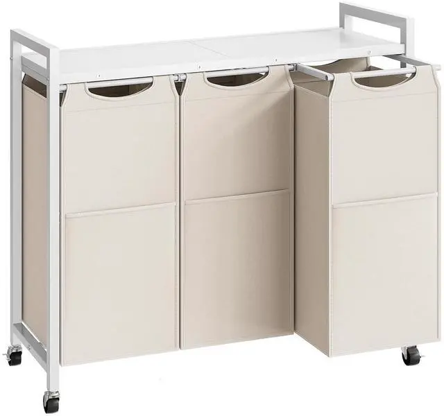 Main image of Laundry Sorter 3 Section, Laundry Hamper with Wheels, 3 × 11.5 Gal (43.4L), Rolling Laundry Basket, Pull-Out and Removable Oxford Fabric Bags, White WG76XY01