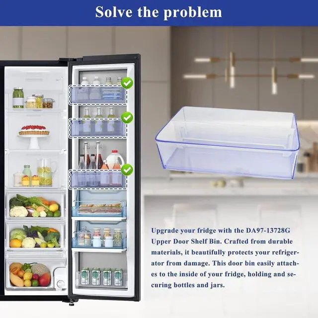 Alt view image 6 of 7 - DA97-13728G Upper Door Shelf Bin Compatible With samsung RH22H9010SR/AA RH29H9000SR/AA RH22H9010SG/AA etc refrigerators (some models), Part Number: 3973846 AP5915142 EAP9604313 PS9604313 ASM33195 etc