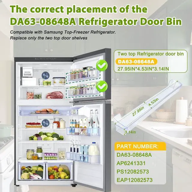 Alt view image 2 of 7 - DA63-08648A Refrigerator freezer Door Shelf Compatible with samsung RT21M6213SR, RT21M6215SR, etc, Part Number: AP6241331,PS12082573, EAP12082573
