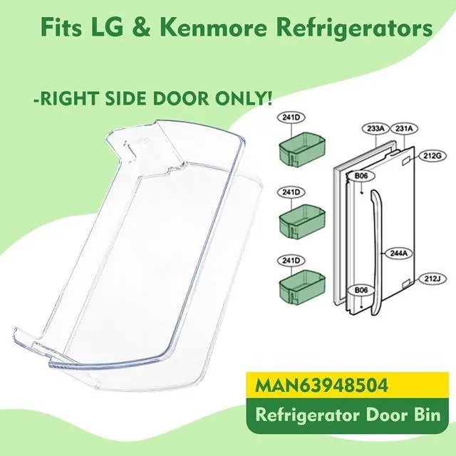 Alt view image 7 of 7 - MAN63948504 Door Shelf Bin, Bin Basket Shelf Compatible with l-g LFXC22526D, LMXS28626D, LFCS27596S, etc, Part Number: 4976934, AP7176180, PS16662677, EAP16662677