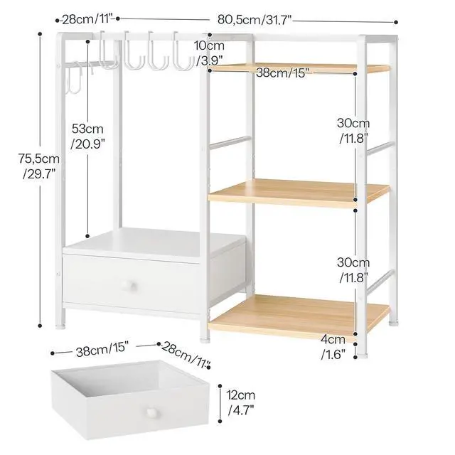 Alt view image 3 of 7 - Purse Organizer Rack for Closet, 3-Tier Handbag Storage Stand with Hooks & Drawer, Large Capacity Bag Organizer for Bedroom, Space-Saving Purse Holder for Women, Natural and White WN28CJ01