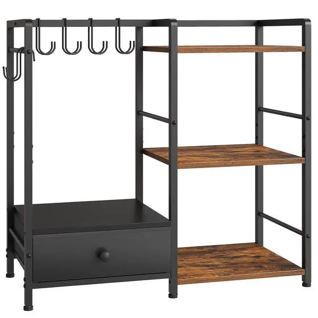 Alt view image 7 of 7 - Purse Organizer Rack for Closet, 3-Tier Handbag Storage Stand with Hooks & Drawer, Large Capacity Bag Organizer for Bedroom, Space-Saving Purse Holder for Women, Black and Rustic Brown BF28CJ01