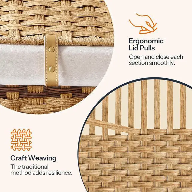 Alt view image 7 of 7 - Storage Basket with Lid, 42.3 Gallon (160L) Wicker Storage Basket with 2 Separate Lid, Blanket Storage Bin with 2 Removable Liner Bags, for Bedroom, Laundry, Natural and Brown NL276CW01
