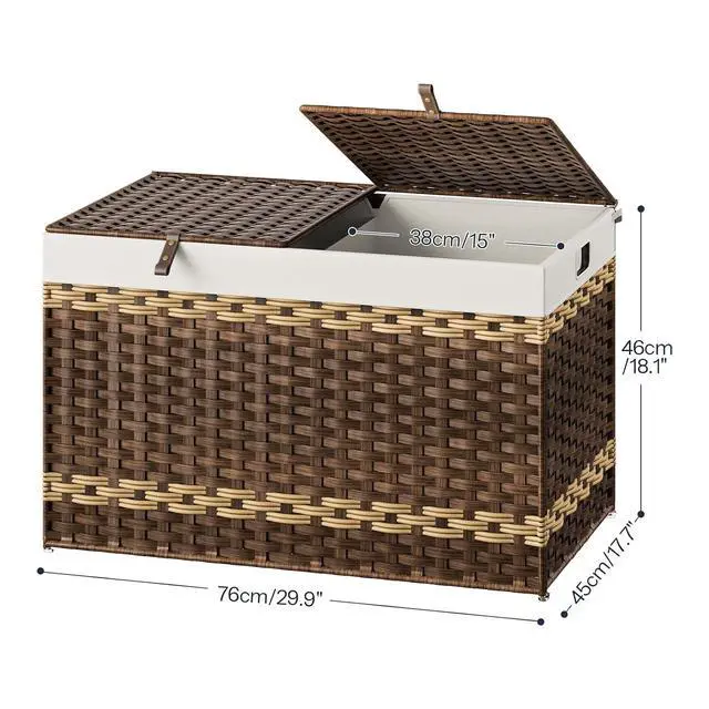 Alt view image 2 of 7 - Storage Basket with Lid, 42.3 Gallon (160L) Wicker Storage Basket with 2 Separate Lid, Blanket Storage Bin with 2 Removable Liner Bags, for Bedroom, Laundry, Brown and Natural BR276CW01